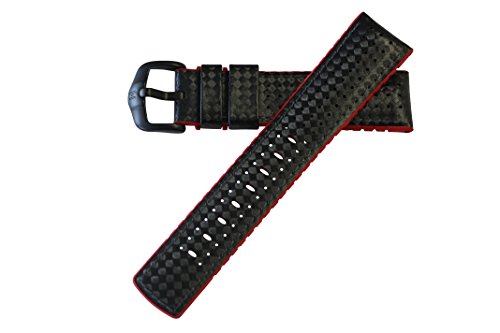 Hirsch Ayrton Carbon geprägt Performance Uhrenarmband und Schnalle in schwarz /, Rot, 22 mm Hirsch Ayrton Carbon geprägt Performance Uhrenarmband und Schnalle in schwarz /, Rot, 22 mm