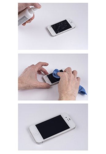 artPhone - Set de limpieza para m  vil  tablet o pantalla LCD o TFT  incluye l  quido limpiador en botella pulverizadora de 100 ml  gamuza de nanomicrofibra de 180 x 150 mm  pincel peque  o y protector de pantalla universal de 140 x 100 mm de regalo