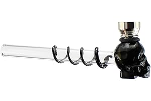 ‎BUDAWI Budawi® Glaspfeife mit Sieb Pfeife Skull Totenkopf schwarz 14 cm Glaskunst extravagant