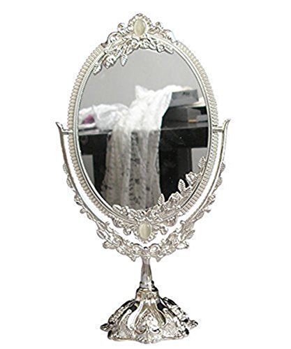 KINGFOM™ Drehenden Kreisförmigen Doppelseitiger antik Kosmetikspiegel (Standard Size, Silber) - 4