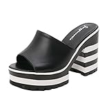 clogs flacher absatz  Dayiss® Damen Sommer Clogs & Pantoletten mit Absatz High Heels Sandalen Kuhleder Hausschuhe Plateau Spitzenschuhe Freizeitschuhe Slipper (38, Schwarz)