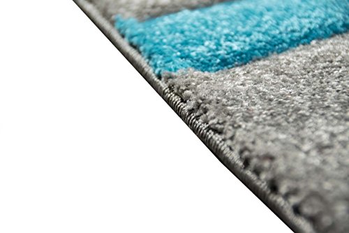 Designer Teppich Moderner Teppich Wohnzimmer Teppich Kurzflor Teppich mit Konturenschnitt Wellenmuster Türkis Grau Weiss Größe 120×170 cm - 5