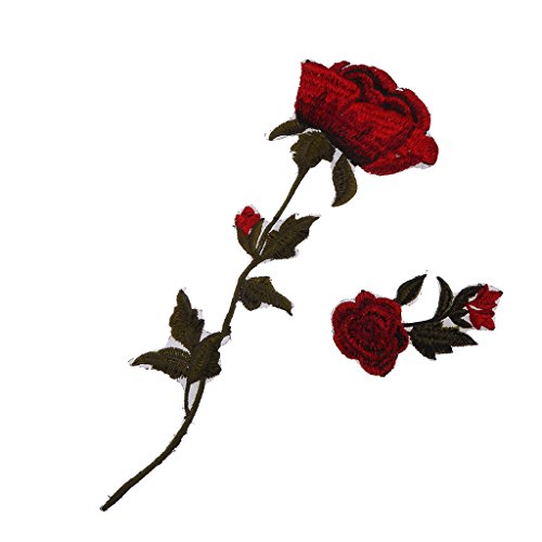 MagiDeal 2pcs rose blumen Stickerei Nähen Aufnäher Aufbügler Applikation - 6