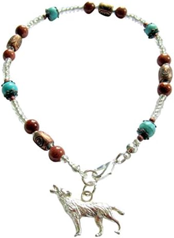 ~ CHEROKEE WOLF ~ HANDCRAFTED TURQUOISE AND GOLDSTONE GEMSTONE ANKLE CHAIN ANKLET ANKLE BRACELET 9” 23CM (11 IN)