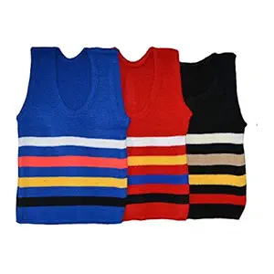 Tvisha Wears Unisex Acrylic Winter Vest Warmer Sleeveless Woollen Thermal Top for Baby Boys and Baby Girls Winter upperwaer or Top Wear (3pcs, Multicolour) (Sky RED Black, 0-6 Month)