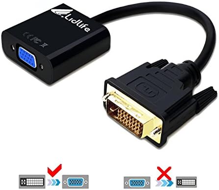 DVI to VGA Adapter , Lidlife E0309 DVI-D Link 24+1 male to VGA Female Digital Video Cable Gold Plated Support 1080P for Gaming, DVD, Laptop, HDTV and Projector