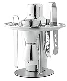 Chef's Star Professional 6 Piece Stainless Steel Compact Bar Set - Includes - Ice Bucket, Cocktail Shaker, Bar Tool Stand, Bottle Opener, Double Jigger, Ice Tong