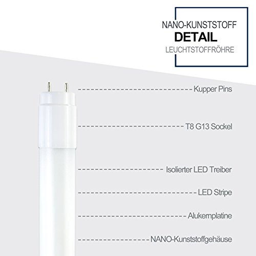2er Pack OUBO LED Leuchtstofflampe 60CM Leuchtstoffröhre T8 Tube 9 Watt, Warmweiß 3000K, 990LM, Abstrahlwinkel 270°, Nanoröhren, inkl. LED Starter - 4