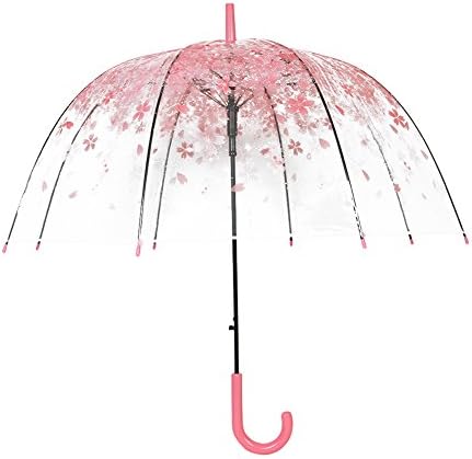 Transparent Clear Umbrella Bubble Dome Umbrella Romantic Cherry umbrella Auto Open Clear Umbrella for All Weather for Easy Carrying By Phroboxl. (32in*31in, Pink)