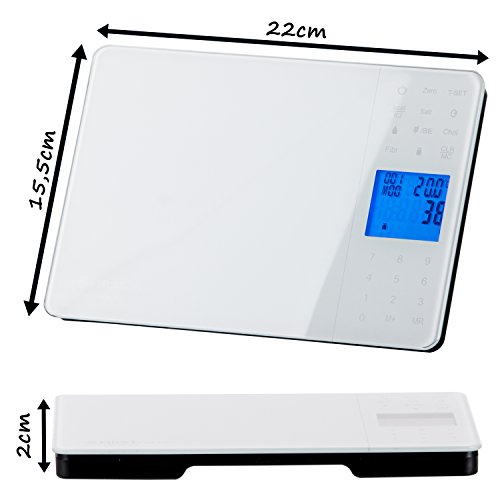 TZS First Austria – Digitale-Slim-Diät-Küchenwaage in 1g Schitten bis 5kg elektrische Haushaltswaage | digitale Slim Waage | Nährwert-Küchenwaage | 99 freie Speicher | 999 Lebensmittel-Codes abrufbar - 2