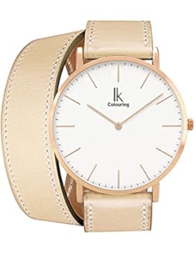 Alienwork IK Wrap2 Quarz Armbanduhr elegant Quarzuhr Uhr modisch Doppel Wrap rose gold beige Leder 98469CL-06
