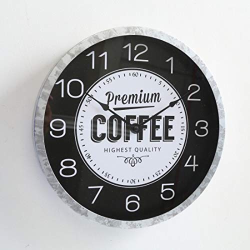 B.H.C. Reloj de Pared Redondo Grande en Estilo Vintage, Modelo: café Premium, Material Hierro y Madera, diámetro 30 cm, Color Blanco y Negro.