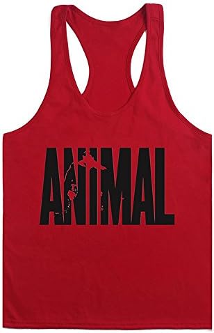 WAYLONGPLUS Mens Animal Letter Print Fitness Gym Stringer Tank Tops for Bodybuilding Muscle Workout (Red-BK,XXL)