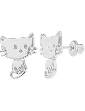 In Season Jewelry Kinder Mädchen - Schraubverschluss Ohrringe kätzchen Sicherheit Rhodiniert