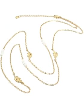 2LIVEfor Lange Kette mit Anhänger Glitzer Gold Halskette Kette Perlen Rosa Vintage Halskette Boho Lange Statement...