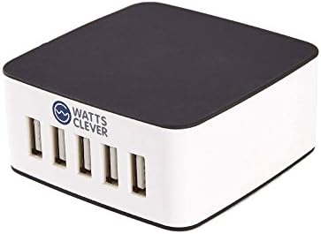 Watts Clever: 5 Port 39W USB Charging Station for iPad, iPhone, Tablets, Smartphones, GPS watches, and all USB powered devices