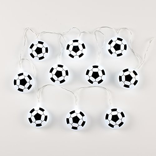 MiniSun – Schöne und batteriebetriebene Lichterkette für Kinder mit 10 LED-Lichtern und Lampenschirmen aus Kunststoff in Gestalt von schwarzen und weißen Fußbällen – Lichterkette - 4