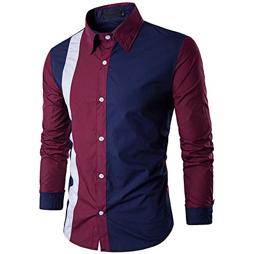 Preisvergleich Produktbild JUSTSELL Langarmshirts T Shirt Herren Herbst Winter, Männer Colour-Blocking Hemdbluse Umlegekragen Hemden Button-down Bluse Slim Hüftslip T Shirt