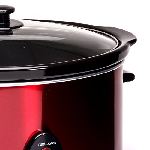 Andrew James – 6,5 Liter Premium Schongarer In Rot – Mit Sicherheitsglas Und Entnehmbarer, Innerer Keramikschüssel – 3 Temperaturstufen - 5