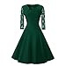 Produktbild Sasstaids Womens Vintage Lace O Neck DREI Viertel Sleeve Hochzeit Cocktail Party Kleid Chiffonblumenkleid Böhmischer Stil Brautjunferkleider Flare Kleid Swing Kleid