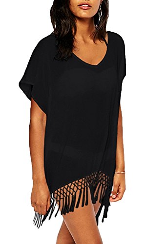 Tuopuda Pareo Camisola de Playa para Poner sobre el Bikini y Crear la ilusion de Curvas, Genial para Verano y Vacaciones (Negro)