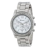 BaZhaHei Damen Uhren Faux-Chronograph-Quarz überzog Klassische Runde Dame-Frauen-Kristall-Uhr Auge Drei mit Bohrmaschine rostfreier Stahl Metallband Uhr (Silber)