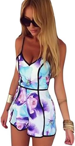 Bestoppen Women's Jumpsuit,Ladies Summer Sexy Sleeveless Strap V-Neck Floral Bodycon Jumpsuit Casual Plus Size Cotton Bodysuit Playsuit Holidays Beach Jumpsuit For Women Ladies Girls (S, a)