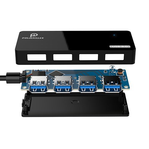 USB 3.0 Hub, POWERILLEX Ultra Slim Extra Leicht 4-Port USB 3.0 Datenhub für Apple MacBook, MacBook Air, MacBook Pro, Mac Mini, iMac, MacPro, Windows Laptops und Ultrabooks, sowie PCs und weiteren USB 3.0 kompatiblen Geräten (Schwarz) - 4