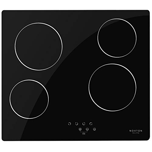 NOXTON Table de Cuisson 4 foyers en Céramique Built-in 60cm de Cuisson électrique Plaque de Cuisson en Verre Noir Avec le Contrôle Tactile Senior de Capteur
