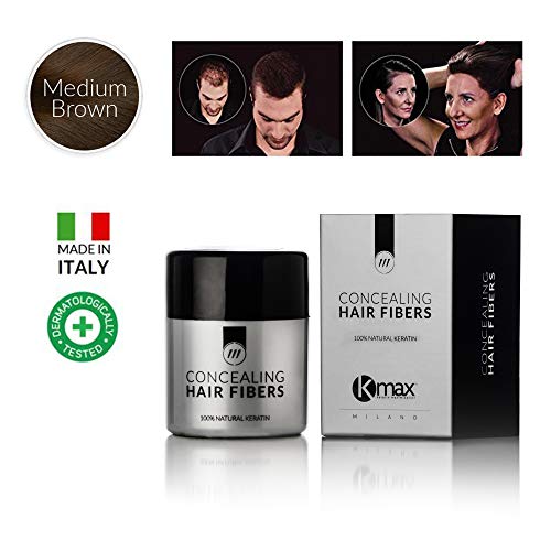 K-Max 10 G CHATAIN MOYEN Poudre de Cheveux 100% Naturelle - Donne du Volume, Masque l'alopécie