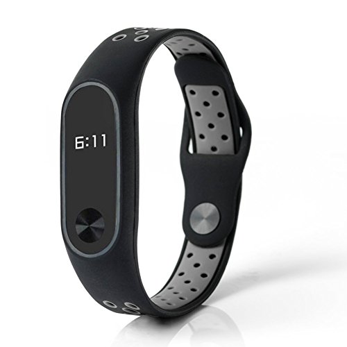 Slopow Xiaomi Mi Band 2 Bracelet étanche en silicone de remplacement, Xiaomi Bandeau de remplacement réglable, Bracelet de remplacement pour Bracelet Xiaomi Band 2 (Gris)