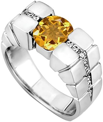 Pretty Jewellery 925 Sterling Silver Round Cut Yellow Citrine &amp; White Cubic Zirconia Wedding Men's Ring (Y)