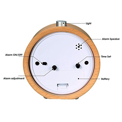 Wecker Holz, Calar Nachtlicht Kinder Stunden Kleiner Wecker Holz Retro Runde Tischuhr Snooze Funktion Lautlos Buchenholz Digital Wecker Alarm Clock - 3