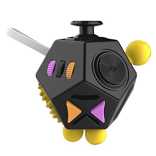 12 Sides Fidget Cube Spinner Toy Ball Stress Anxiety Relieves 2.0 (Black Yellow)