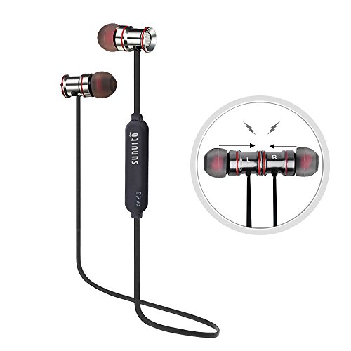 Auriculares Inal  mbricos de Deportes Sunvito 4 1 Magn  tico Auriculares In-Ear Manos Libres con Bluetooth con Micr  fono  Prueba de Sudor y Dise  o Ergon  mico  Negro-Gris 