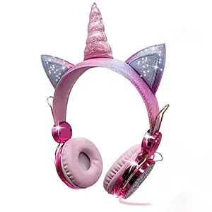 WK LIFE BORN TO LIVE Unicorn Wireless Bluetooth Over the Ear Headphone with Mic (Pink)