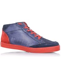 BIKKEMBERGS - Zapatilla Azul/Rojo con cordones, en cuero y gamuza, cremallera lateral, costuras visibles y suela en caucho, Niño, Niños
