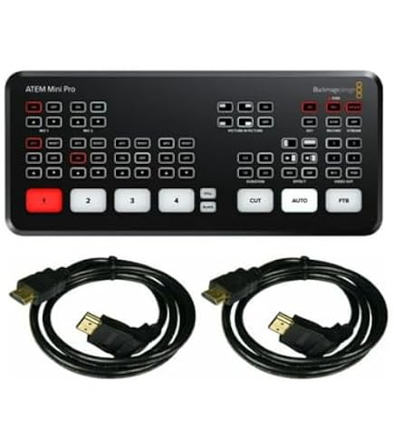 Blackmagic Design ATEM Mini Pro ISO Live Switcher + Zubehör – 4 HDMI-Eingänge, ISO-Aufnahmen, Mit USB-C Adapter & HDMI-Kabel