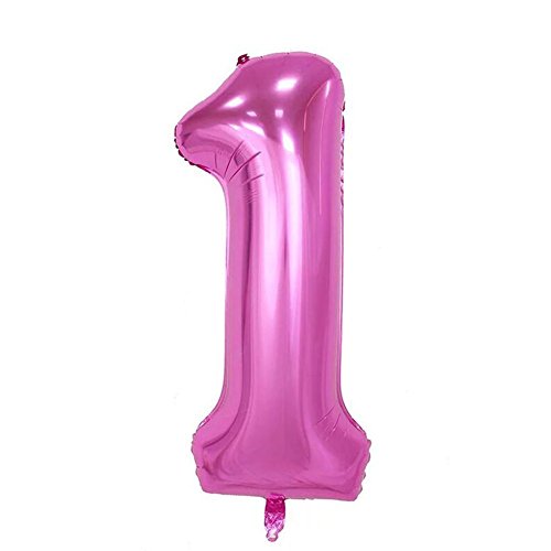 5 x Happy Birthday Dekoration Aufblasbar Helium Folie Ballons, Baby Mädchen Jungen 1. Geburtstag Party Luftballons Set Supplies, Party Dusche Foto Requisiten Pink Blau Zahl rund Herz rose - 2