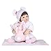 Produktbild LyGuy Neugeborene Baby Realike Puppe wiedergeboren, Decken-Schal-Karikatur-Kleidungs-Streifen-Hosen-Hut-Rosa-Elefanten Perfektes Geburtstags-Puppen-Geschenk für Kinder 22 Zoll
