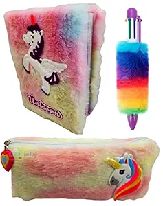 FunBlast Unicorn Stationary Kit for Girls - Unicorn Stationary for Girls, Soft Fur Unicorn Diary, Soft Unicorn Pen & Soft Pencil Pouch for Girls Stationary Kit Set for Girls/Birthday Gift (Multicolor)
