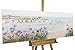 Produktbild KunstLoft® Acryl Gemälde 'Mediterraner Traum' 150x50cm | original handgemalte Leinwand Bilder XXL | Strand Blumen Lila Blau | Wandbild Acrylbild Moderne Kunst einteilig mit Rahmen