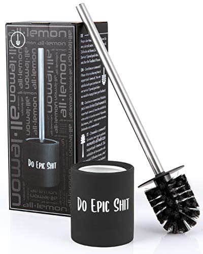 Klobürste Schwarz Mit Behälter I WC-Garnitur Aus Keramik Und Edelstahl, Design "do Epic sh." I Stand-Toilettenbürste edel I Klobesen Halter Geschlossen