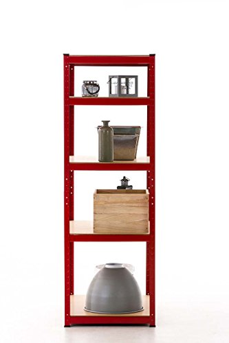CLP Schwerlastregal BIG, Metall, verzinkt, Tragkraft 1325 kg, 180 x 90 x 45 cm, Lagerregal 5 Böden rot - 2