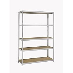 Avasco 175 Strong Étagère clipsable/charge lourde en Métal/Bois avec 5 tablettes 200 x 100 x 50 cm Claire Galva