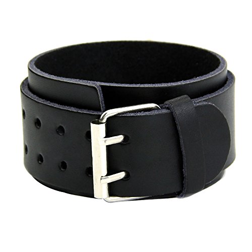 Fashion Punk Style Men's Wide Leather Bangle Cuff Bracelet Great Gifts Bracelets (Black (2-layer))