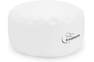 Diverpuff Puff Pera Gigante con Reposapies - Puf con Relleno Incluido XXL Interior - Ideal para Adultos y Niños (Reposapies, Blanco Exterior)