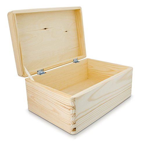 VENKON - All-Purpose Wooden Box with Lid for Storage - Pinewood natural untreated - 40 x 30 x 24 cm
