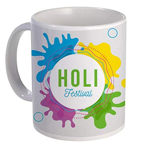 Color yard Best Holi Festival Quote in Multi Color Design on White Ceramic Coffee Mug Gift