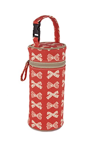 Pink Lining Yummy Mummy Insulated Bottle Holder - Cream Bows on Red